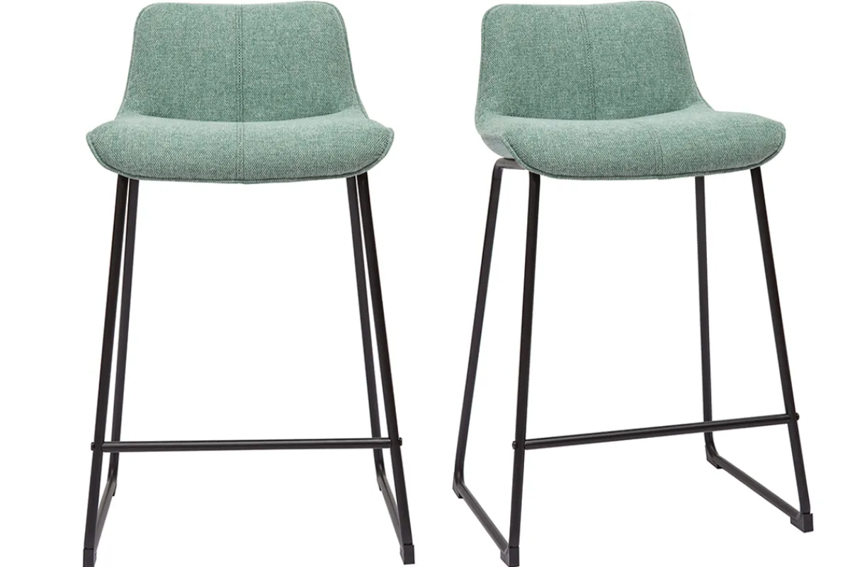 Miliboo Barhocker in blassgrünem Stoff mit Samteffekt und Metallfuß H65 cm (2er-Set) BOOST* Barhocker
