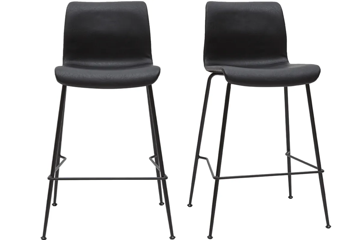 Miliboo Barhocker in schwarzem Antik-Look und schwarzes Metall H65 cm (2er Set) HAROLD* Barhocker