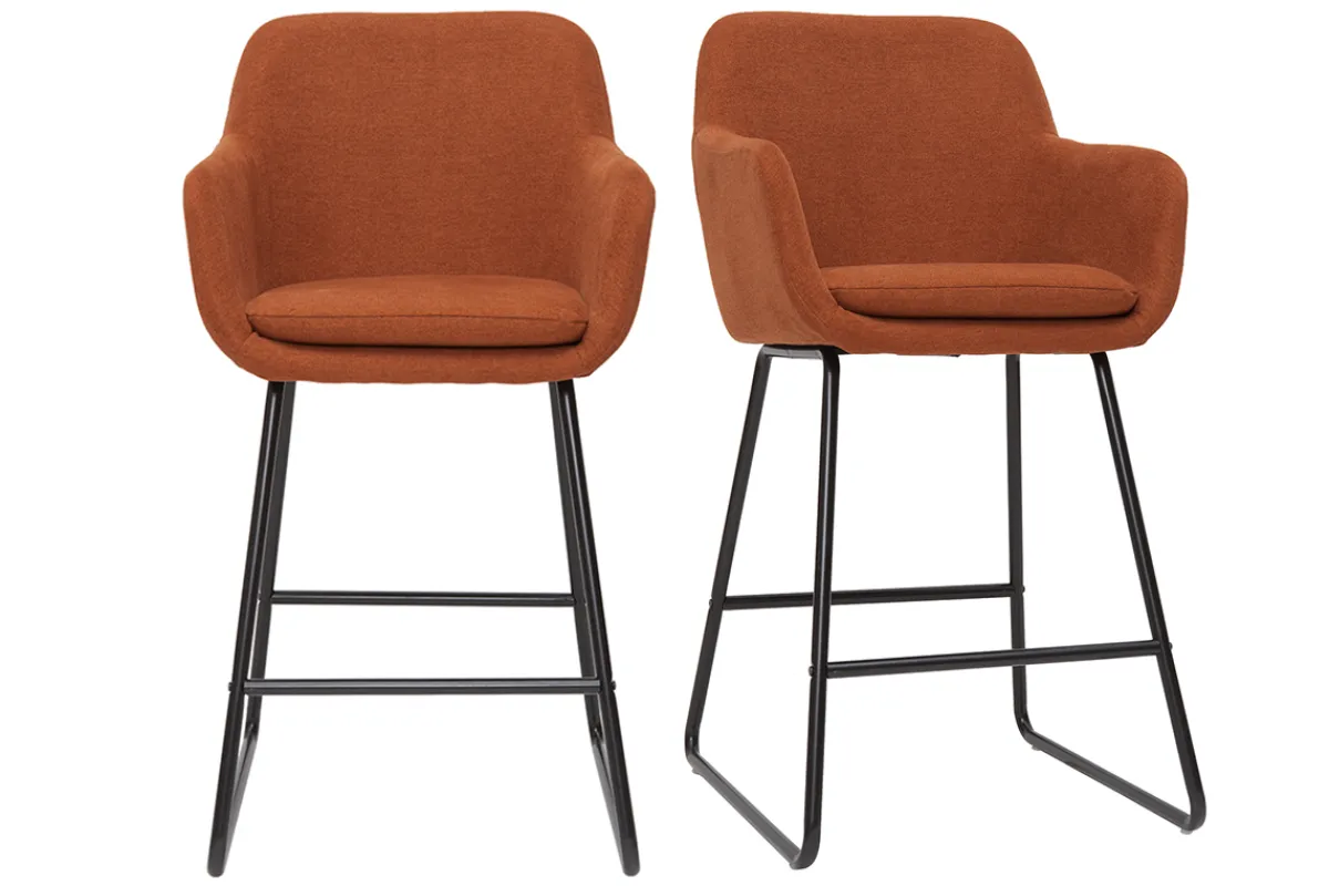 Miliboo Barhocker rostbrauner Stoff mit Samteffekt H65cm (2er-Set) AMIKA* Barhocker