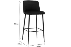 Miliboo Barhocker schwarzer Samt und Füße aus schwarzem Metall H75 cm MONTI* Barhocker