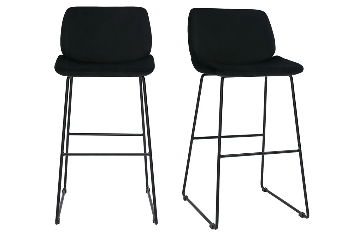 Miliboo Barhocker schwarzer Samt und Beine aus schwarzem Metall 65cm (2er-Set) KAOLY* Barhocker