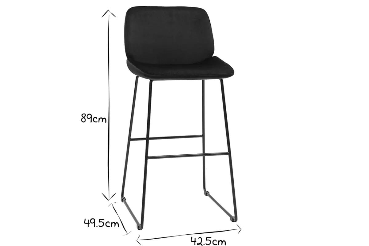 Miliboo Barhocker schwarzer Samt und Beine aus schwarzem Metall 65cm (2er-Set) KAOLY* Barhocker