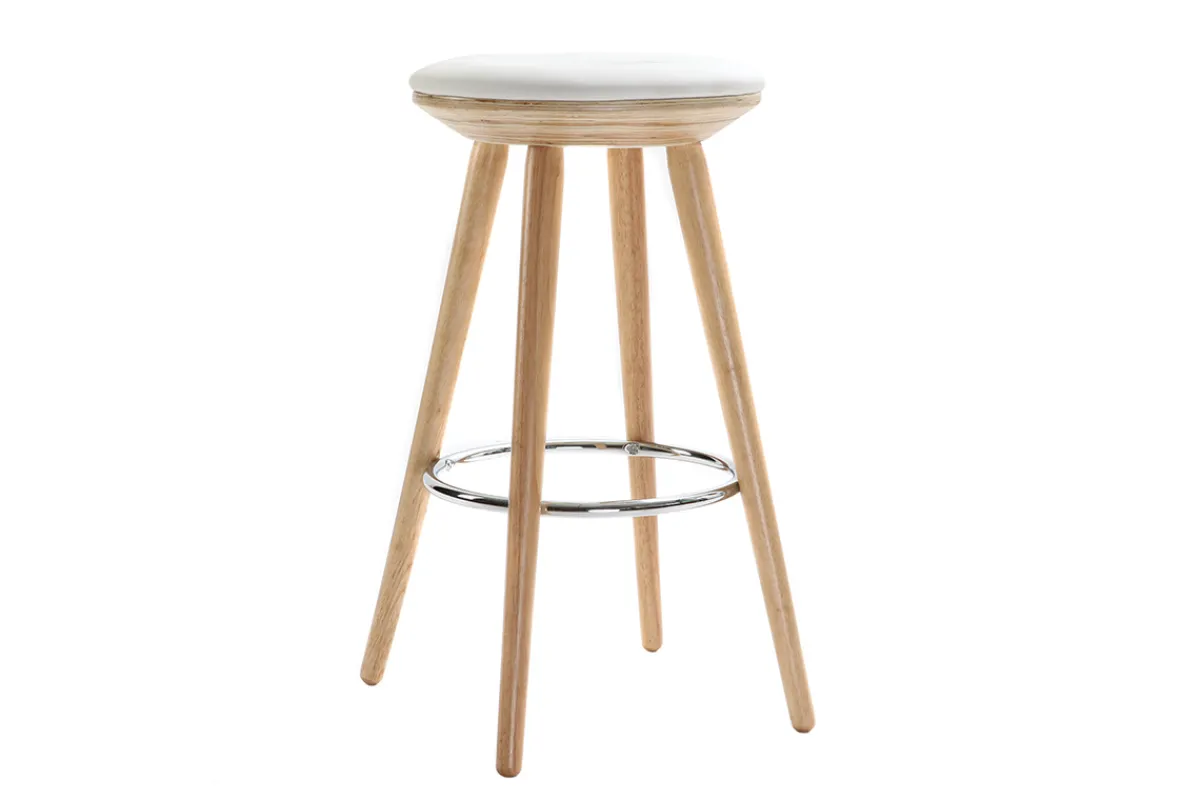 Miliboo Barhocker skandinavisch 65 cm PU Weiß Beine helles Holz NORDECO* Barhocker
