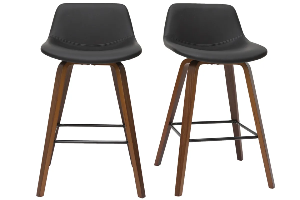 Miliboo Barhocker skandinavisches Design schwarz und Holz H65 cm (2er-Set) NONIE* Barhocker
