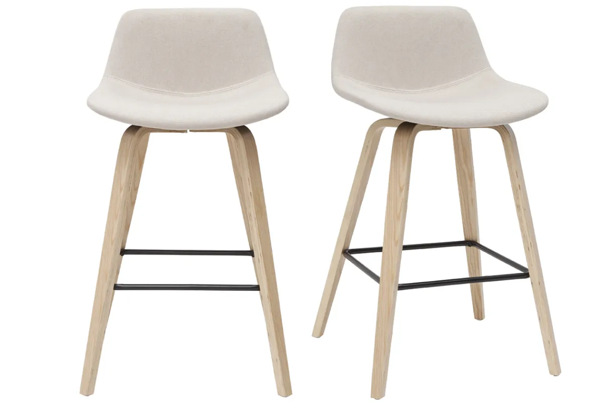 Miliboo Barhocker skandinavisches Design beige und Holz H65 cm (2er-Set) NONIE* Barhocker