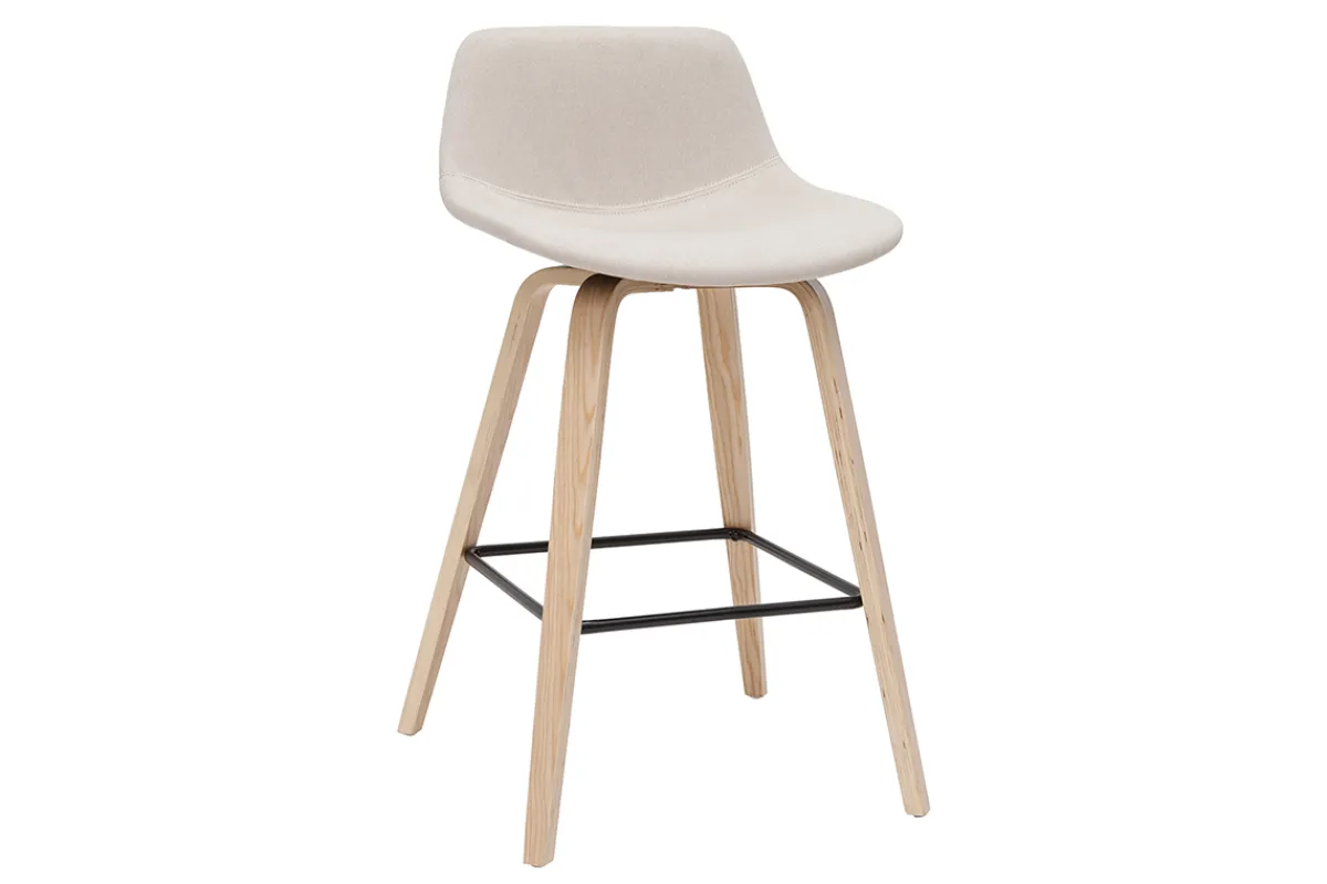 Miliboo Barhocker skandinavisches Design beige und Holz H65 cm (2er-Set) NONIE* Barhocker