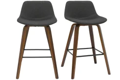 Miliboo Barhocker skandinavisches Design dunkelgrau und Holz H65 cm (2er-Set) NONIE* Barhocker