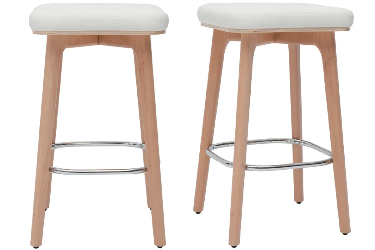 Miliboo Barhocker weiß und helles Holz 65 cm (2er-Set) GRAMMA* Barhocker