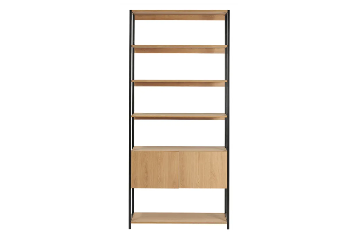 Miliboo Bücherregal mit geschlossenem Stauraum in hellem Eichenholz und schwarzem Metall B94 cm FLEA* Bücherregale|Bücherregale
