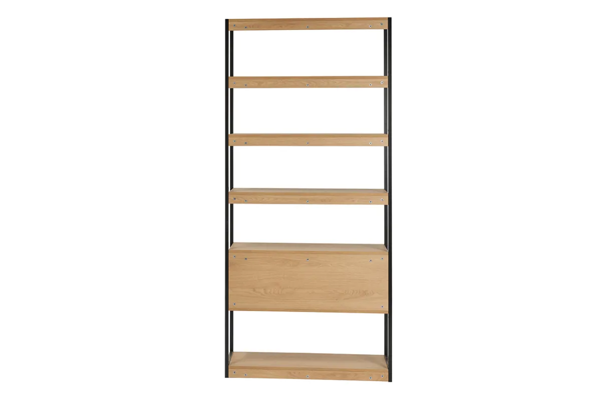 Miliboo Bücherregal mit geschlossenem Stauraum in hellem Eichenholz und schwarzem Metall B94 cm FLEA* Bücherregale|Bücherregale