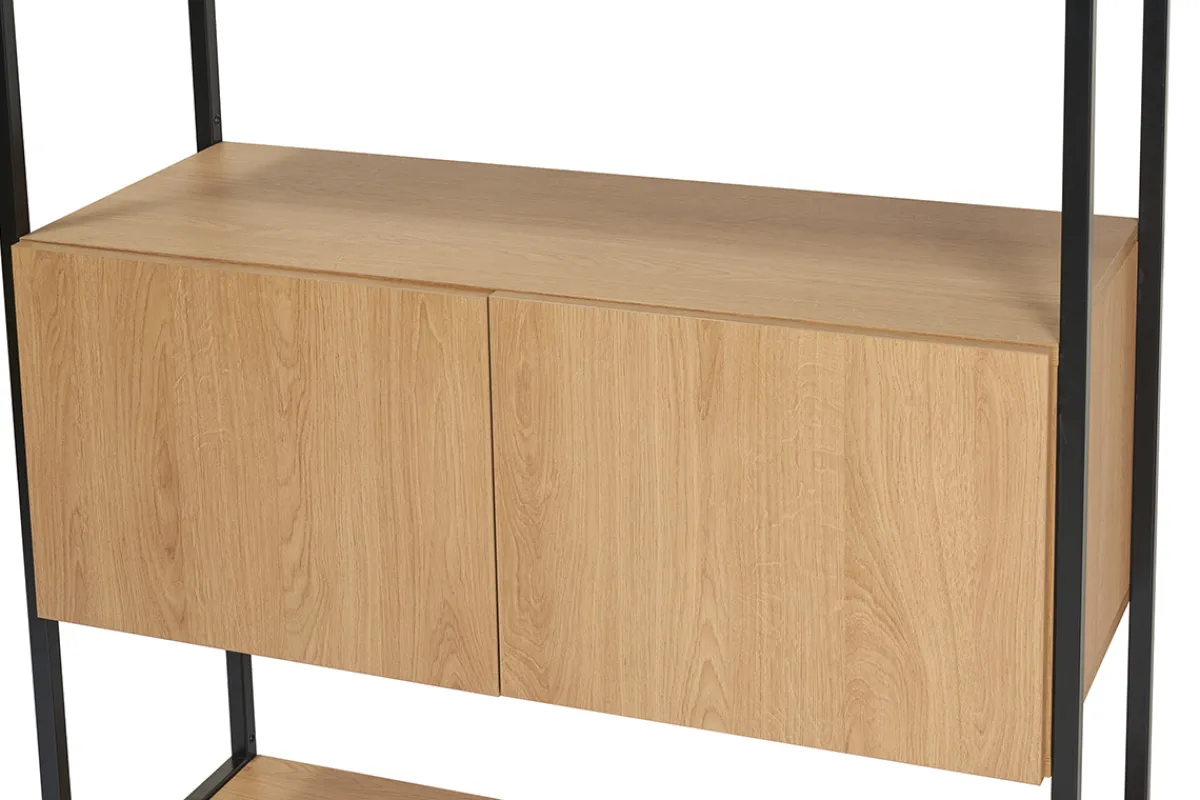 Miliboo Bücherregal mit geschlossenem Stauraum in hellem Eichenholz und schwarzem Metall B94 cm FLEA* Bücherregale|Bücherregale