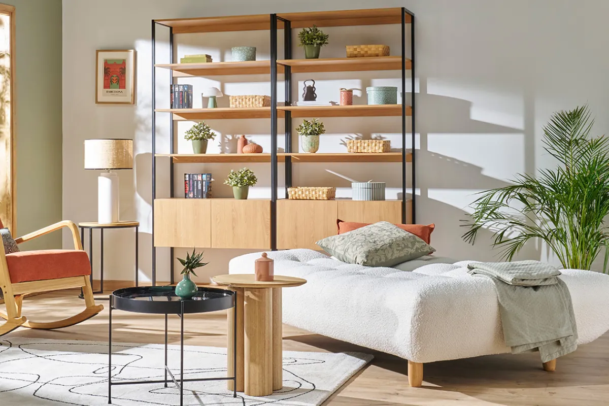 Miliboo Bücherregal mit geschlossenem Stauraum in hellem Eichenholz und schwarzem Metall B94 cm FLEA* Bücherregale|Bücherregale