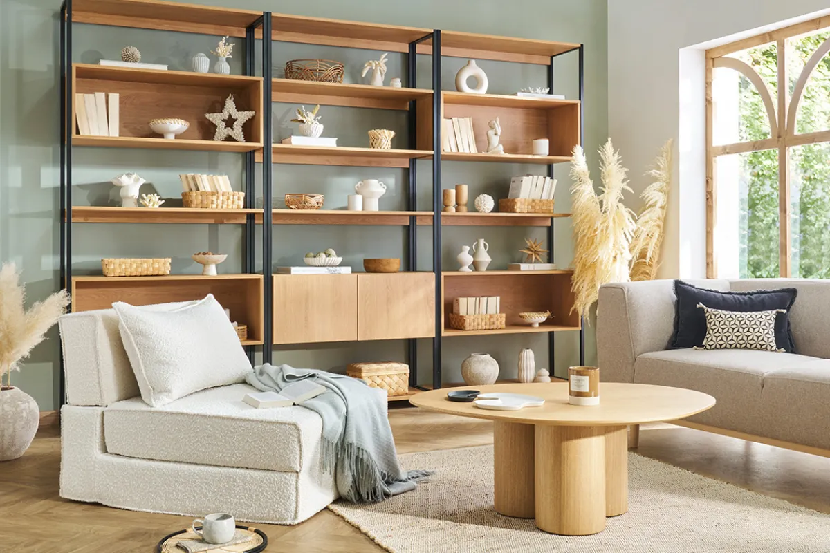 Miliboo Bücherregal mit geschlossenem Stauraum in hellem Eichenholz und schwarzem Metall B94 cm FLEA* Bücherregale|Bücherregale