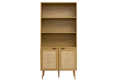 Miliboo Bücherregal mit heller Holzoberfläche, Rattan und schwarzem Metall-Finish L90 MANILLE* Bücherregale|Bücherregale