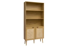 Miliboo Bücherregal mit heller Holzoberfläche, Rattan und schwarzem Metall-Finish L90 MANILLE* Bücherregale|Bücherregale