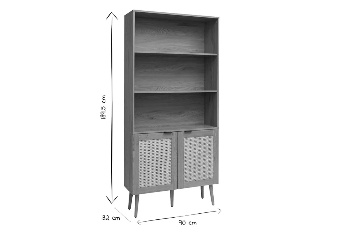 Miliboo Bücherregal mit heller Holzoberfläche, Rattan und schwarzem Metall-Finish L90 MANILLE* Bücherregale|Bücherregale
