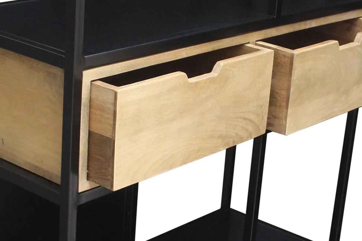 Miliboo Bücherschrank aus schwarzem Metall mit massivem Mango-Holz JAIPUR* Bücherregale|Bücherregale