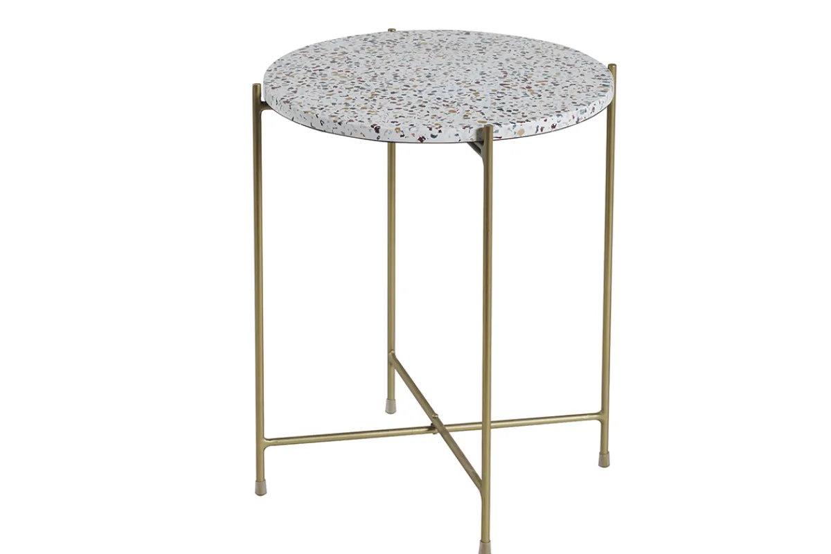 Miliboo Beistelltisch rund Terrazzo und goldfarbenes Metall D40 cm MEZZO* Beistelltische