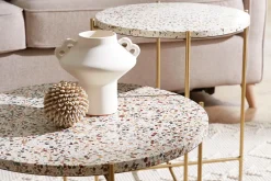 Miliboo Beistelltisch rund Terrazzo und goldfarbenes Metall D55 cm MEZZO* Couchtische