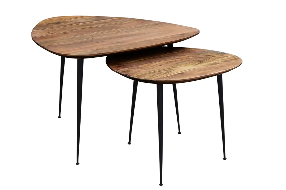 Miliboo Beistelltische aus Akazie und schwarzem Metall (2er-Set) STONES* Couchtische