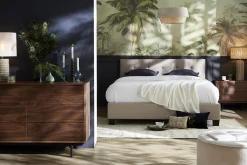 Miliboo Bett 160 x 200 Stoff Beige gepolstert MARQUISE* Betten Für Erwachsene