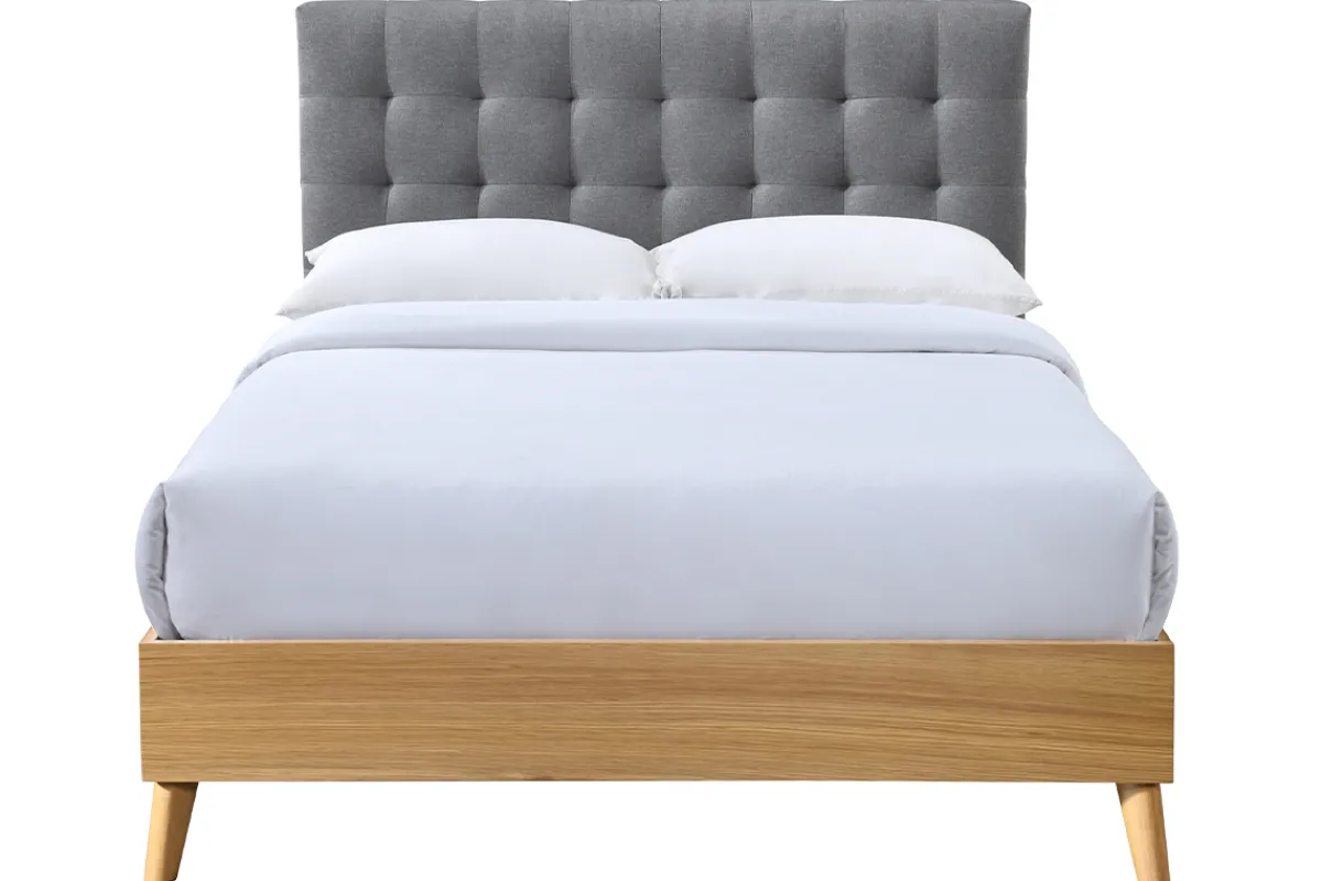 Miliboo Bett für Erwachsene Skandinavisch Holz und Stoff Grau 140 x 200 cm LYNN* Betten Für Erwachsene