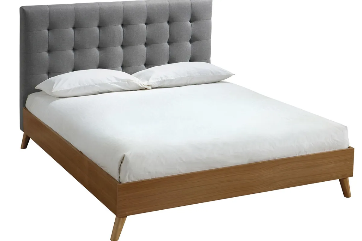 Miliboo Bett für Erwachsene Skandinavisch Holz und Stoff Grau 140 x 200 cm LYNN* Betten Für Erwachsene