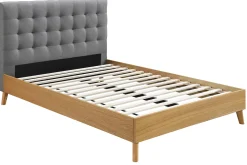 Miliboo Bett für Erwachsene Skandinavisch Holz und Stoff Grau 140 x 200 cm LYNN* Betten Für Erwachsene