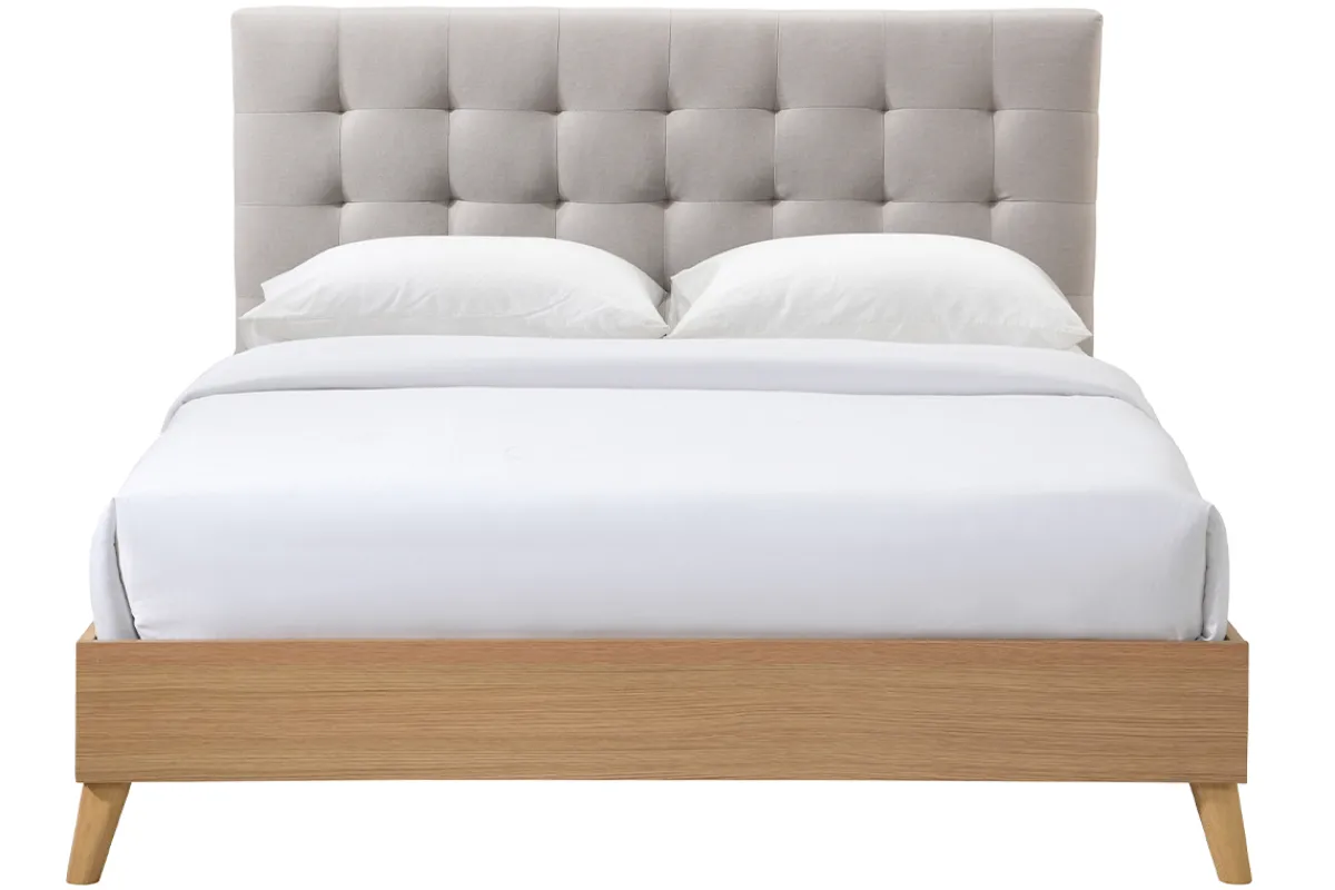 Miliboo Bett für Erwachsene Skandinavisch Holz und Stoff Beige 160 x 200 cm LYNN* Betten Für Erwachsene