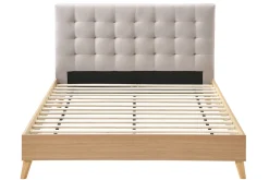 Miliboo Bett für Erwachsene Skandinavisch Holz und Stoff Beige 160 x 200 cm LYNN* Betten Für Erwachsene