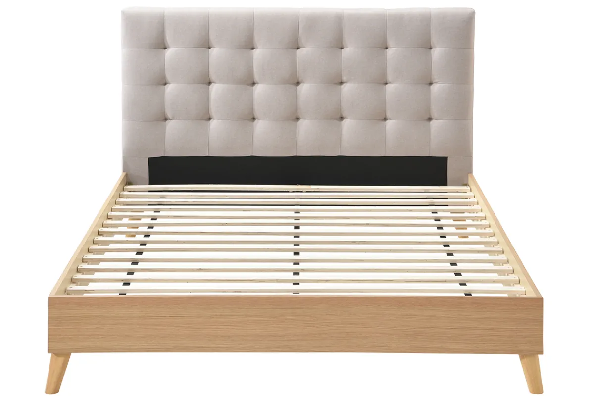 Miliboo Bett für Erwachsene Skandinavisch Holz und Stoff Beige 160 x 200 cm LYNN* Betten Für Erwachsene
