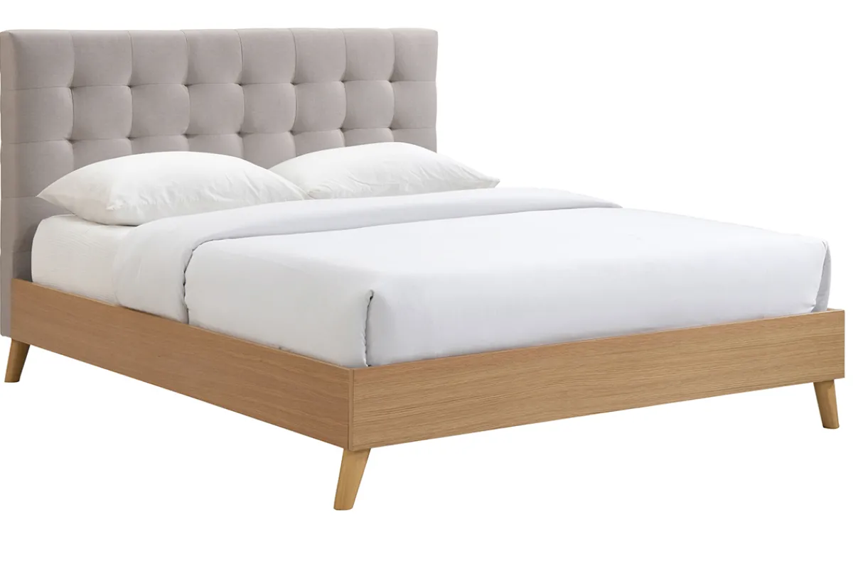 Miliboo Bett für Erwachsene Skandinavisch Holz und Stoff Beige 160 x 200 cm LYNN* Betten Für Erwachsene