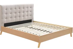 Miliboo Bett für Erwachsene Skandinavisch Holz und Stoff Beige 160 x 200 cm LYNN* Betten Für Erwachsene