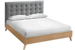 Miliboo Bett für Erwachsene Skandinavisch Holz und Stoff Grau 160 x 200 cm LYNN* Betten Für Erwachsene