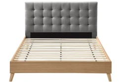 Miliboo Bett für Erwachsene Skandinavisch Holz und Stoff Grau 160 x 200 cm LYNN* Betten Für Erwachsene