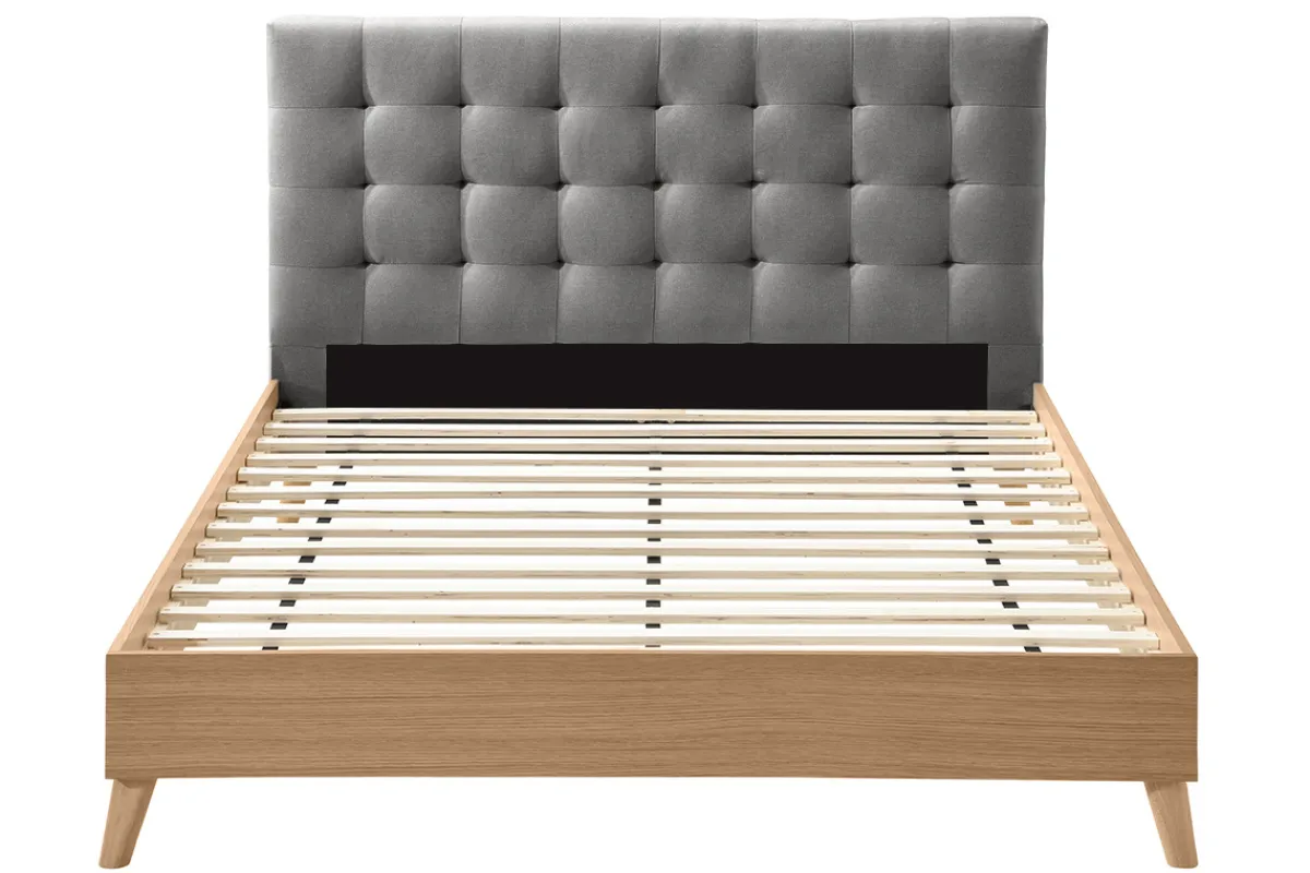 Miliboo Bett für Erwachsene Skandinavisch Holz und Stoff Grau 160 x 200 cm LYNN* Betten Für Erwachsene