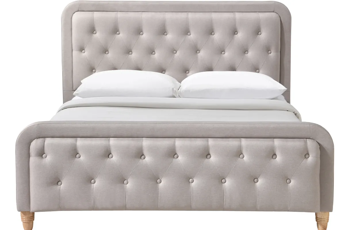Miliboo Bett gepolstert Stoff Beige 160 x 200 cm KRISTEN* Betten Für Erwachsene