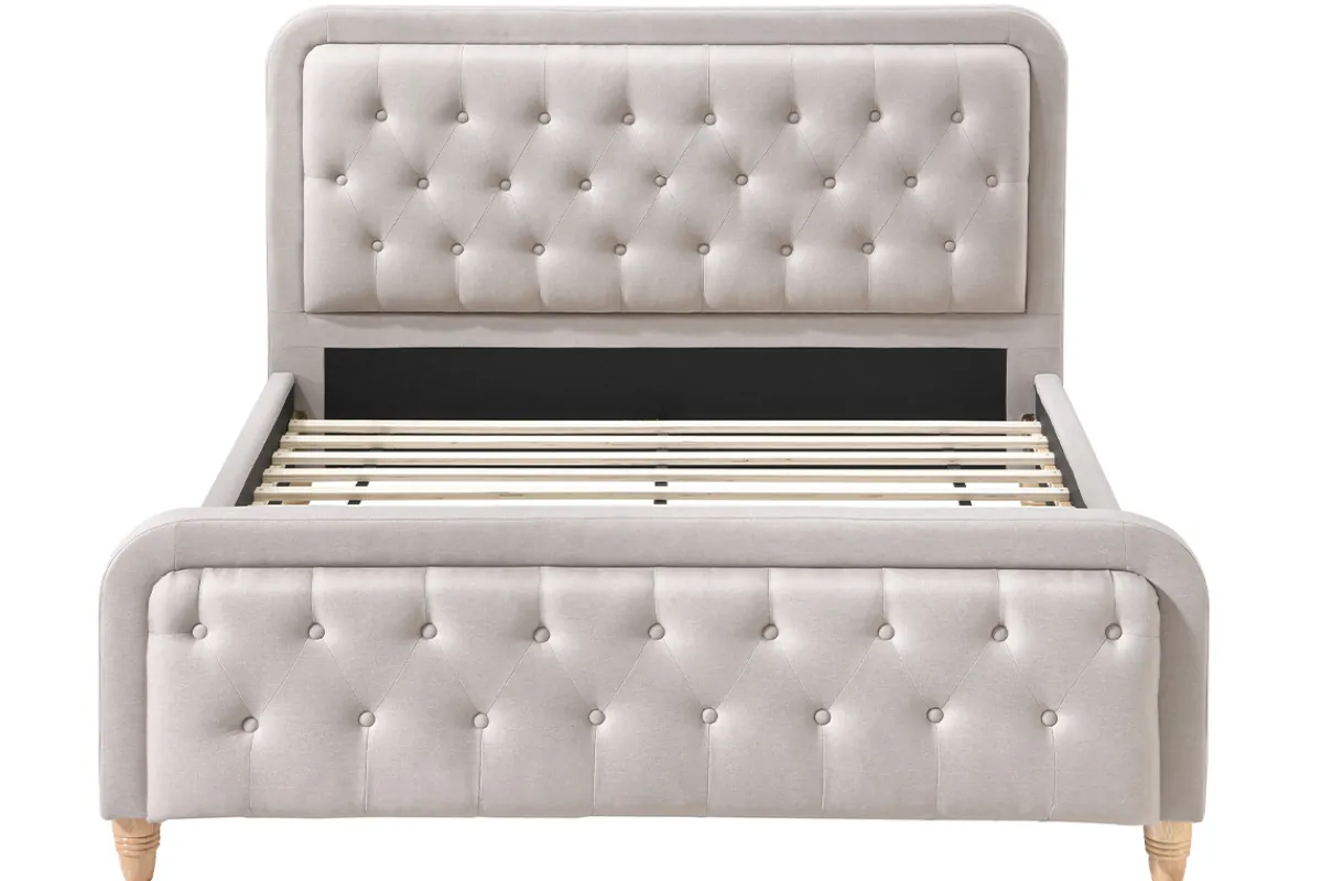 Miliboo Bett gepolstert Stoff Beige 160 x 200 cm KRISTEN* Betten Für Erwachsene
