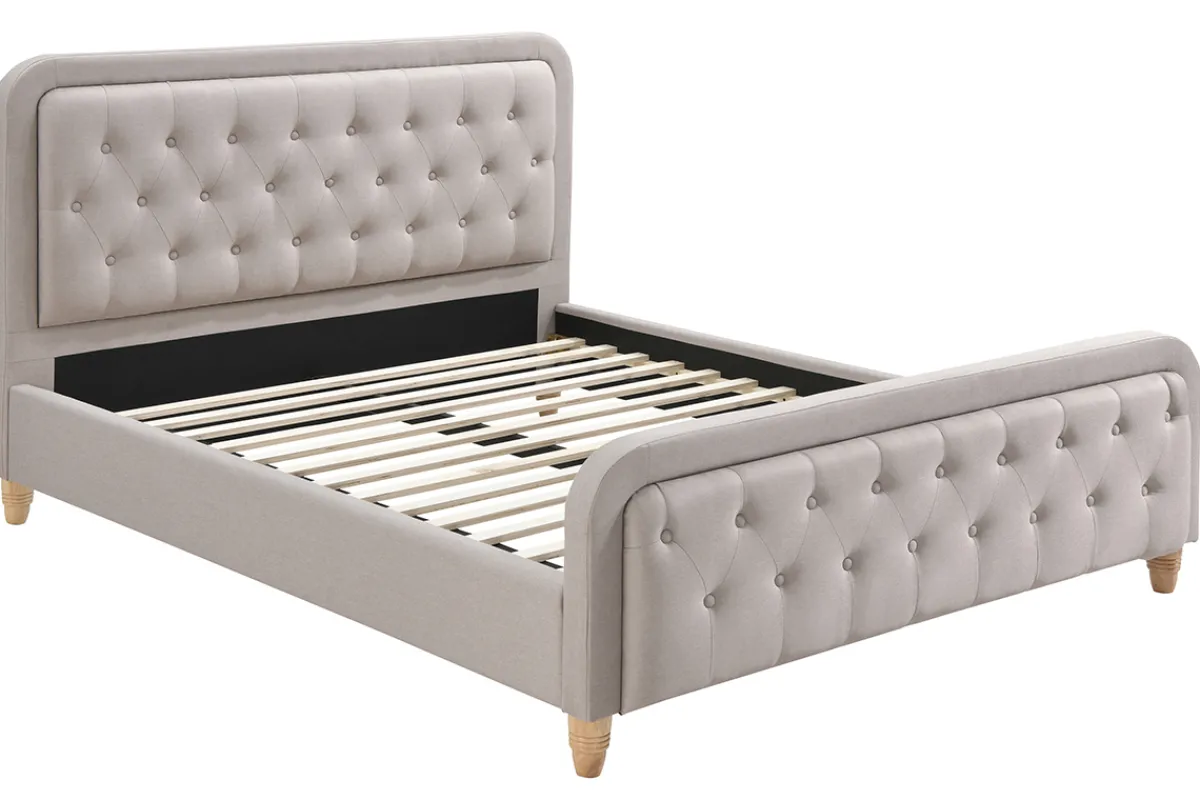 Miliboo Bett gepolstert Stoff Beige 160 x 200 cm KRISTEN* Betten Für Erwachsene