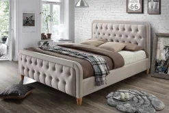 Miliboo Bett gepolstert Stoff Beige 160 x 200 cm KRISTEN* Betten Für Erwachsene