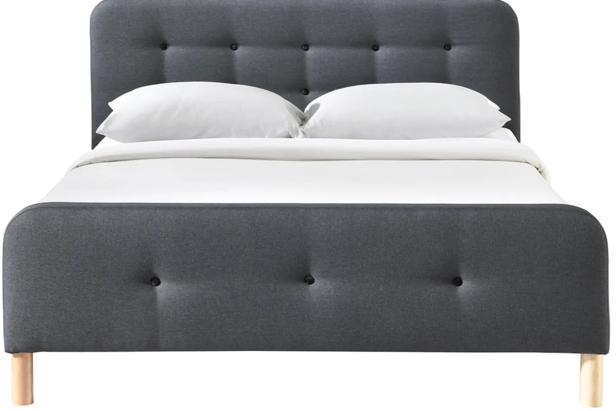 Miliboo Bett gepolstert Stoff Dunkelgrau 160 x 200 cm HOLSEN* Betten Für Erwachsene