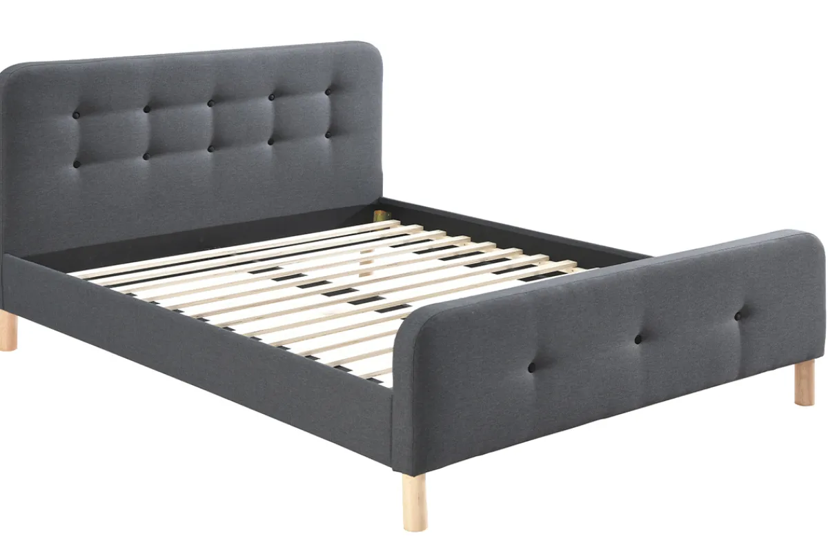 Miliboo Bett gepolstert Stoff Dunkelgrau 160 x 200 cm HOLSEN* Betten Für Erwachsene
