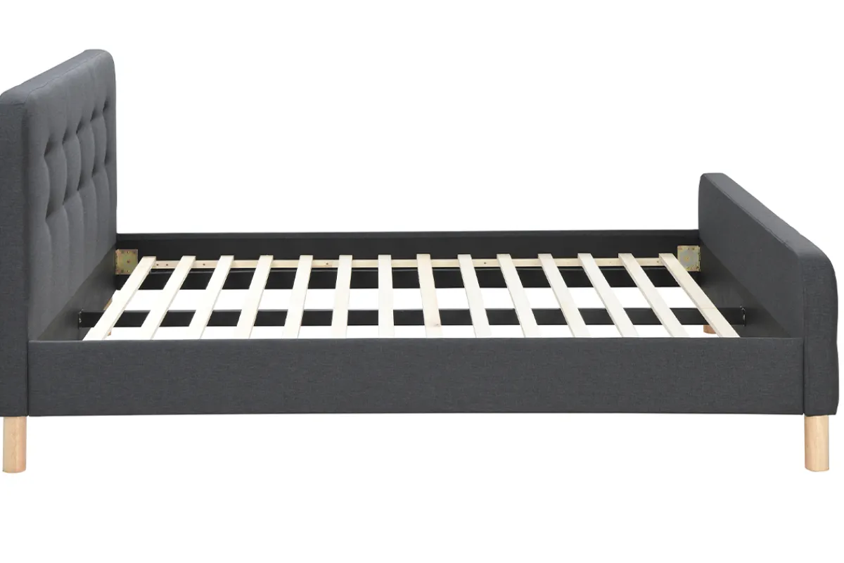 Miliboo Bett gepolstert Stoff Dunkelgrau 160 x 200 cm HOLSEN* Betten Für Erwachsene