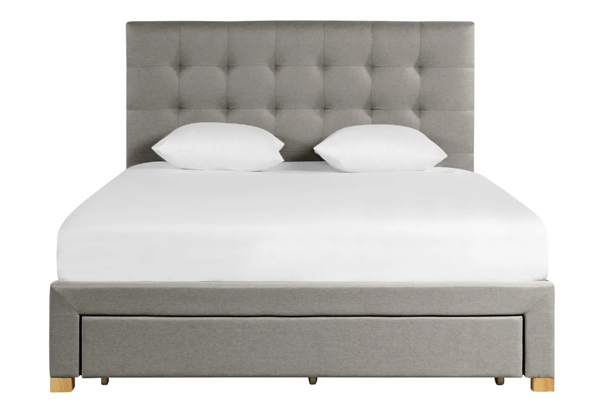 Miliboo Bett mit Schubladen 160x200 cm in hellgrauem Stoff RENO* Betten Für Erwachsene