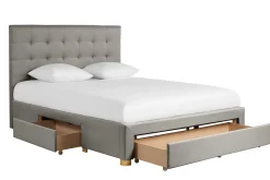 Miliboo Bett mit Schubladen 160x200 cm in hellgrauem Stoff RENO* Betten Für Erwachsene
