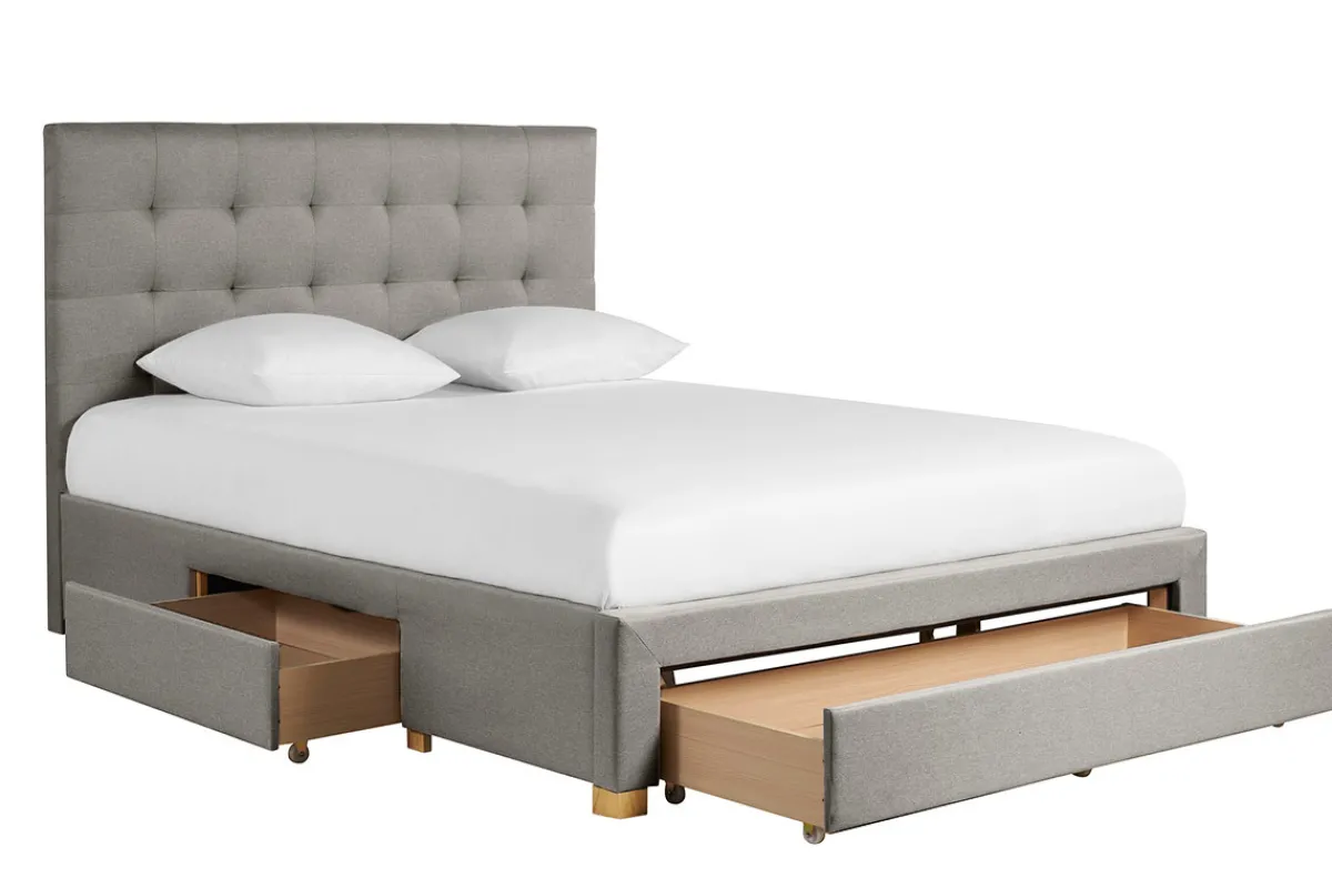 Miliboo Bett mit Schubladen 160x200 cm in hellgrauem Stoff RENO* Betten Für Erwachsene