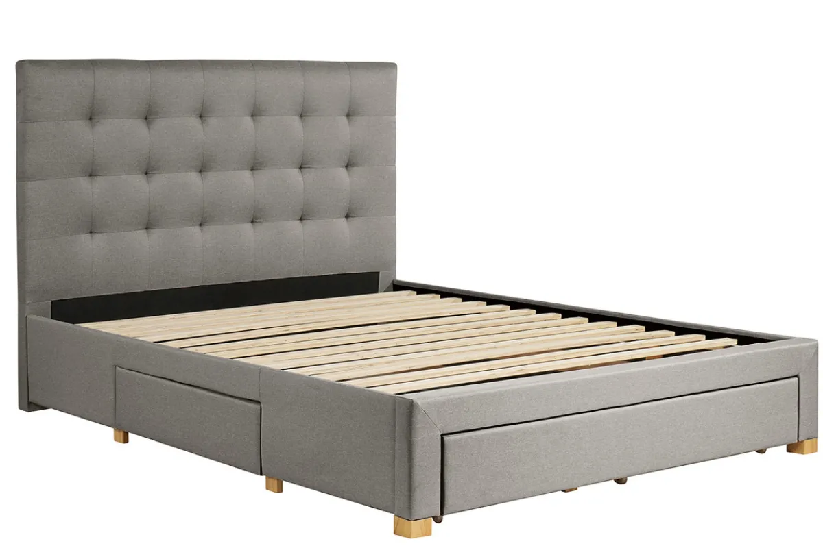 Miliboo Bett mit Schubladen 160x200 cm in hellgrauem Stoff RENO* Betten Für Erwachsene