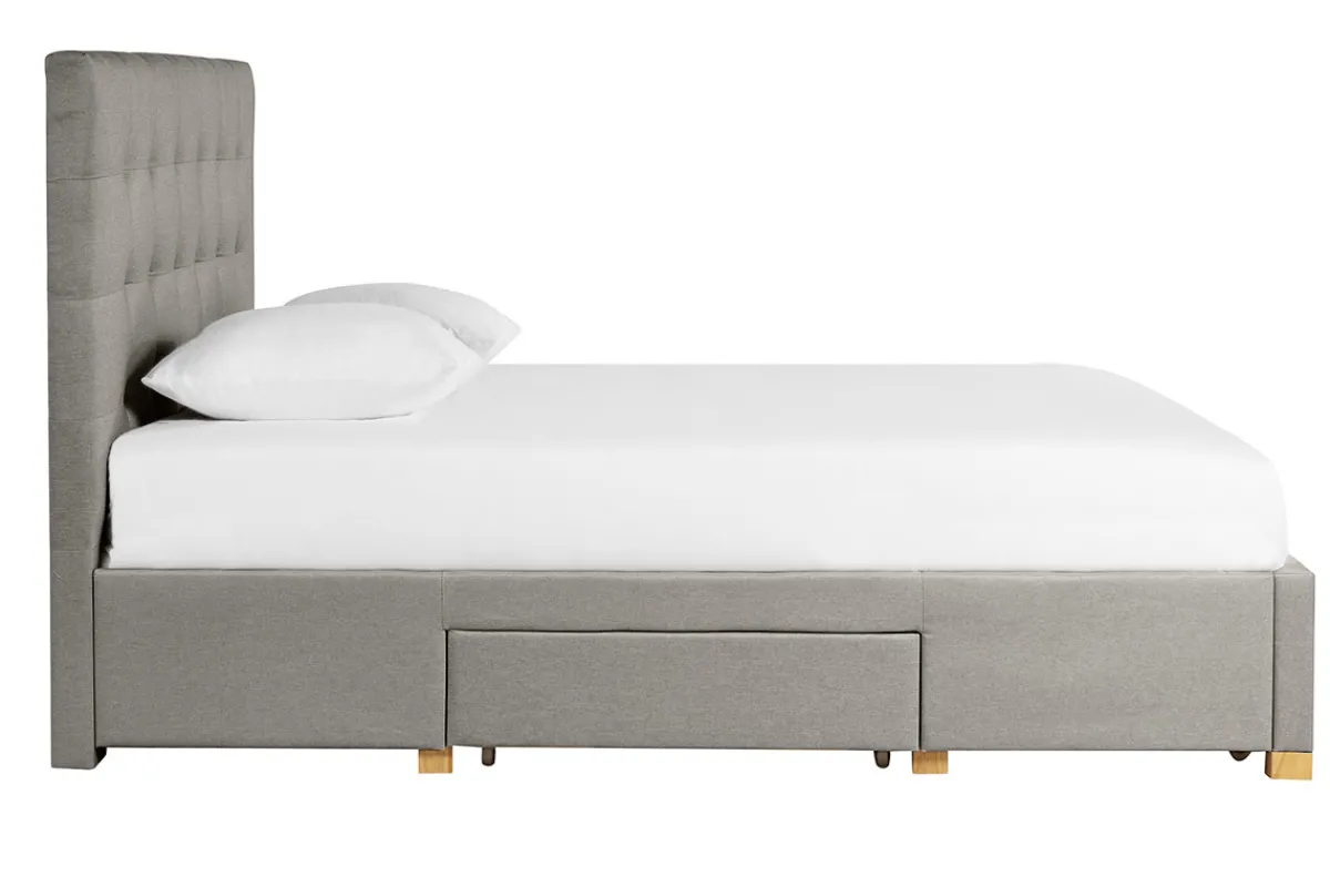 Miliboo Bett mit Schubladen 160x200 cm in hellgrauem Stoff RENO* Betten Für Erwachsene