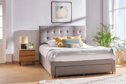 Miliboo Bett mit Schubladen 160x200 cm in hellgrauem Stoff RENO* Betten Für Erwachsene