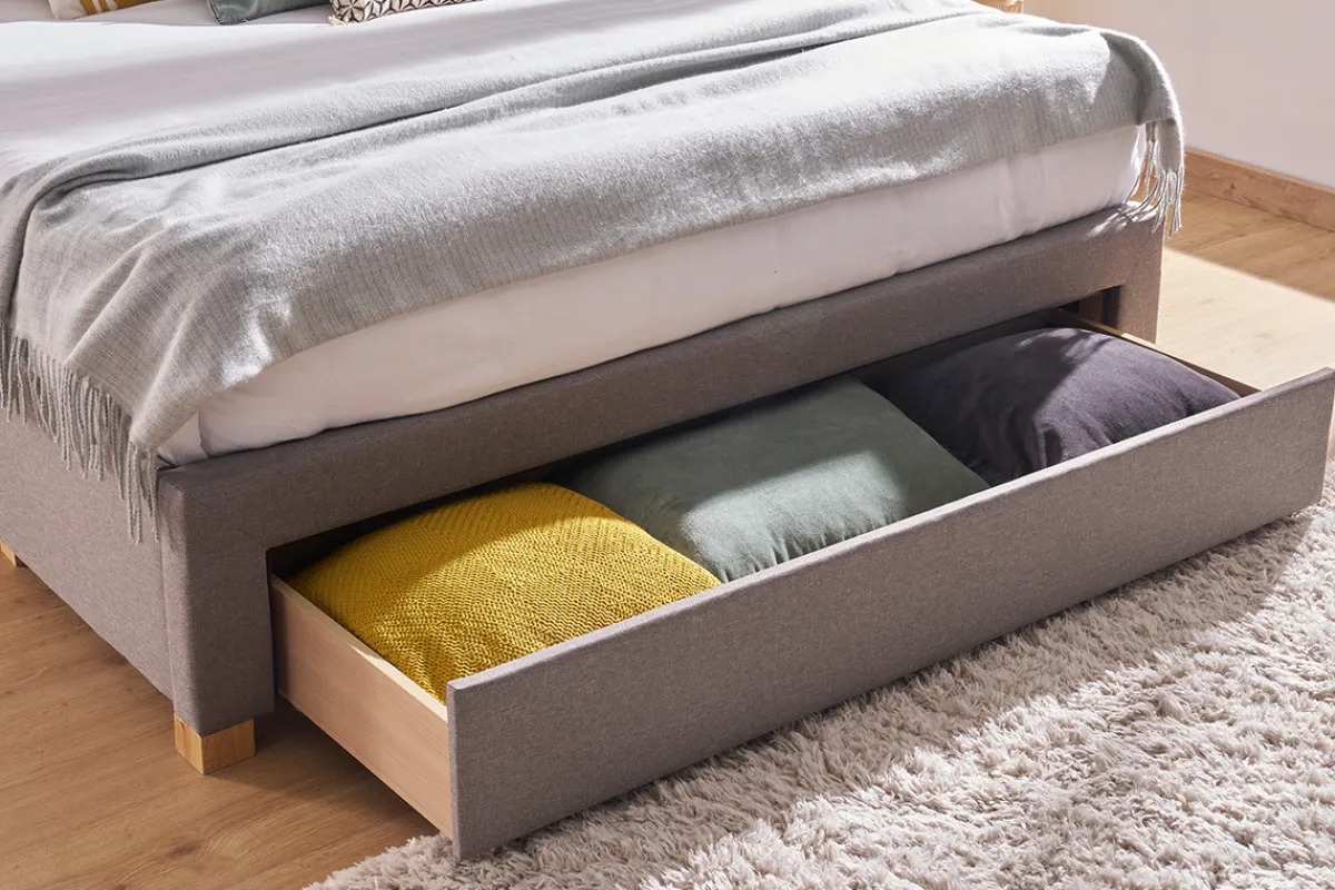 Miliboo Bett mit Schubladen 160x200 cm in hellgrauem Stoff RENO* Betten Für Erwachsene